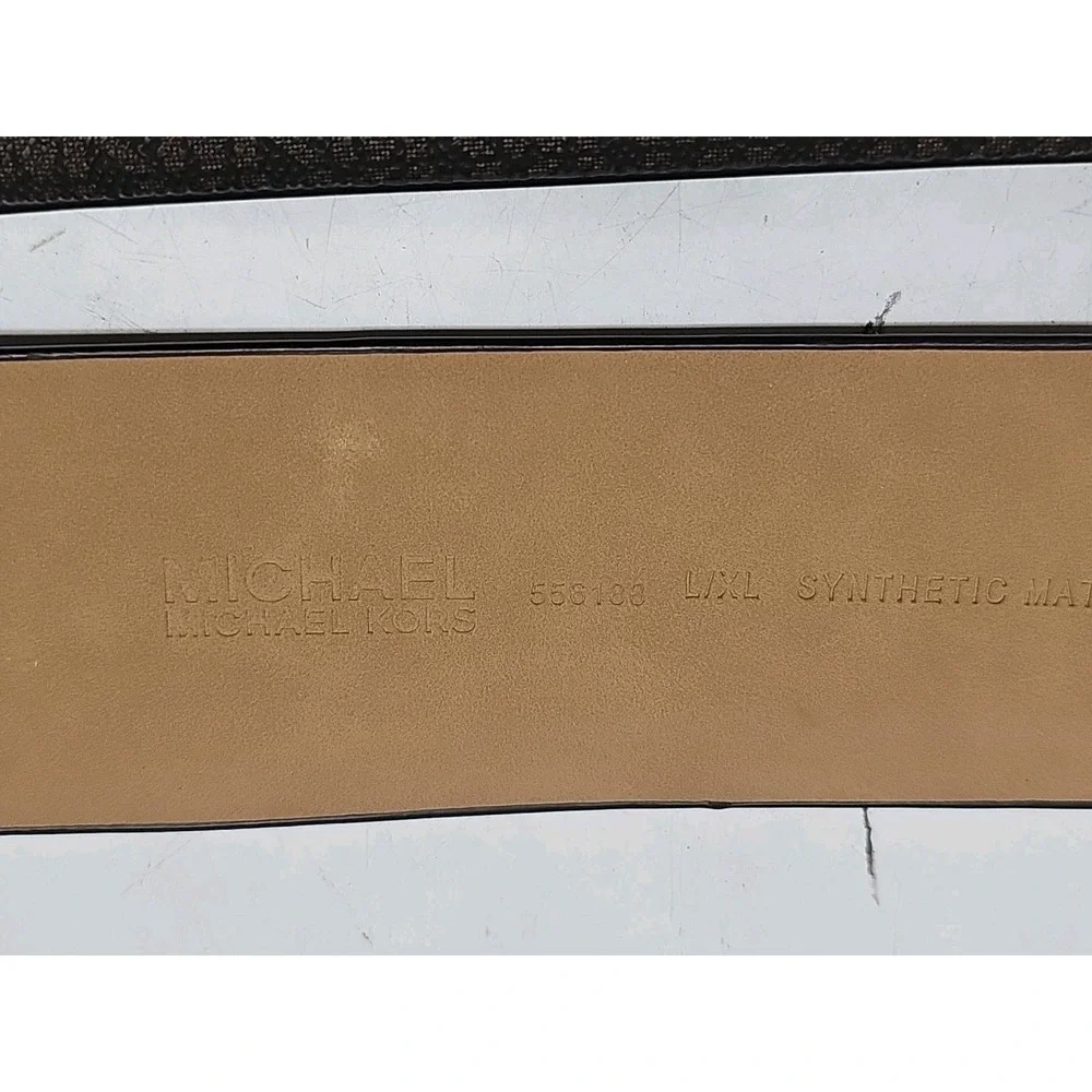 Michael Kors Belt Size L/XL Elastic Stretch Signature Brown Logo Gold Buckle NWT